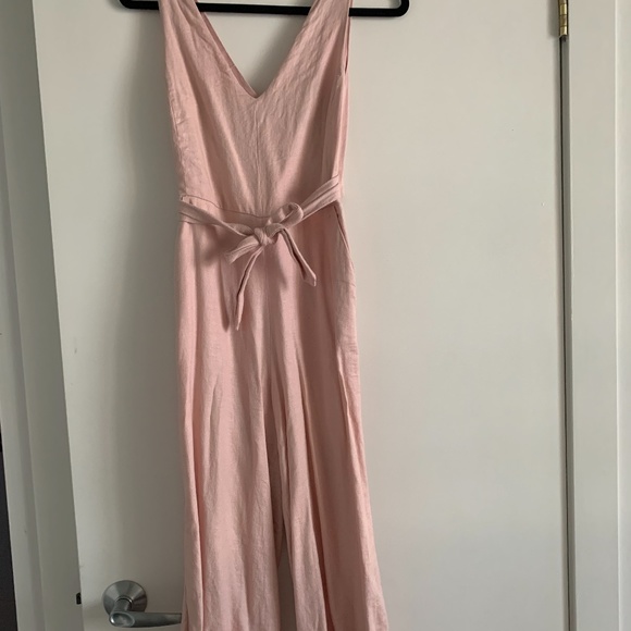 Pink V Neck Cross Back Cropped Wide Leg Jumpsuit - Picture 1 of 1